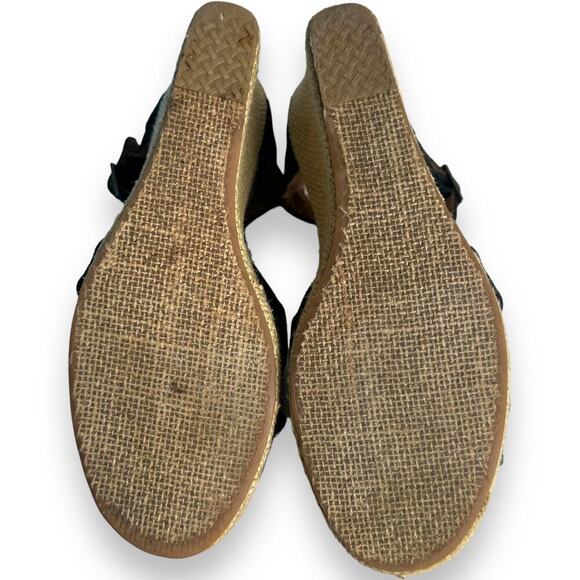 TOMS Black Canvas Open Toe Ankle Strap Wedge Heel Espadrille Sandals Size 8.5 - Picture 9 of 9